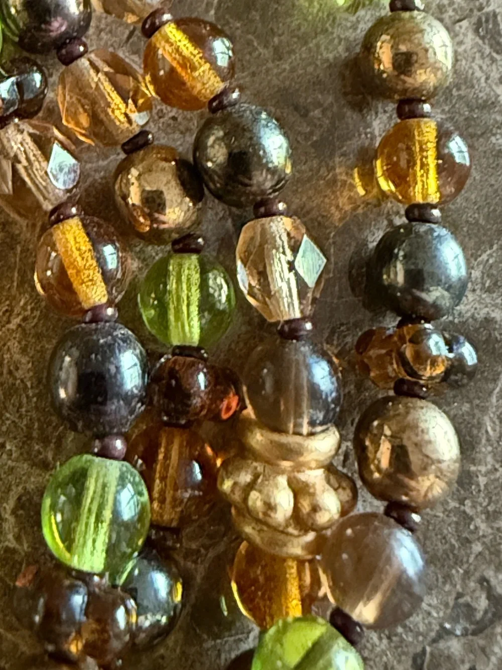 Oscar de la Renta Vintage Rhinestone MultiStrand Green Amber Crystal Necklace